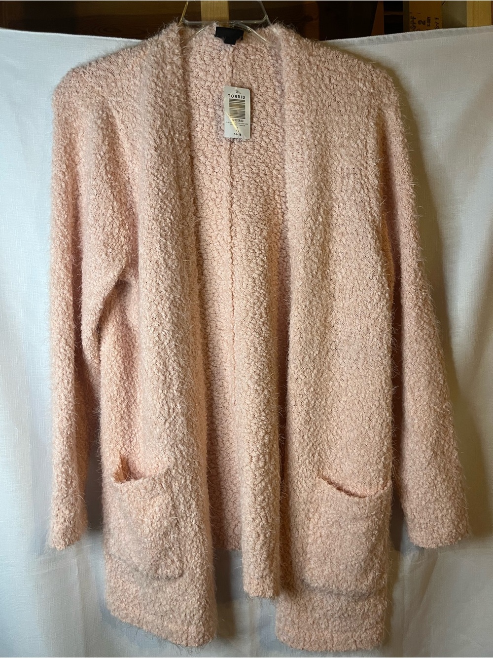 torrid Light Pink Bouclé Open-Front Cardigan